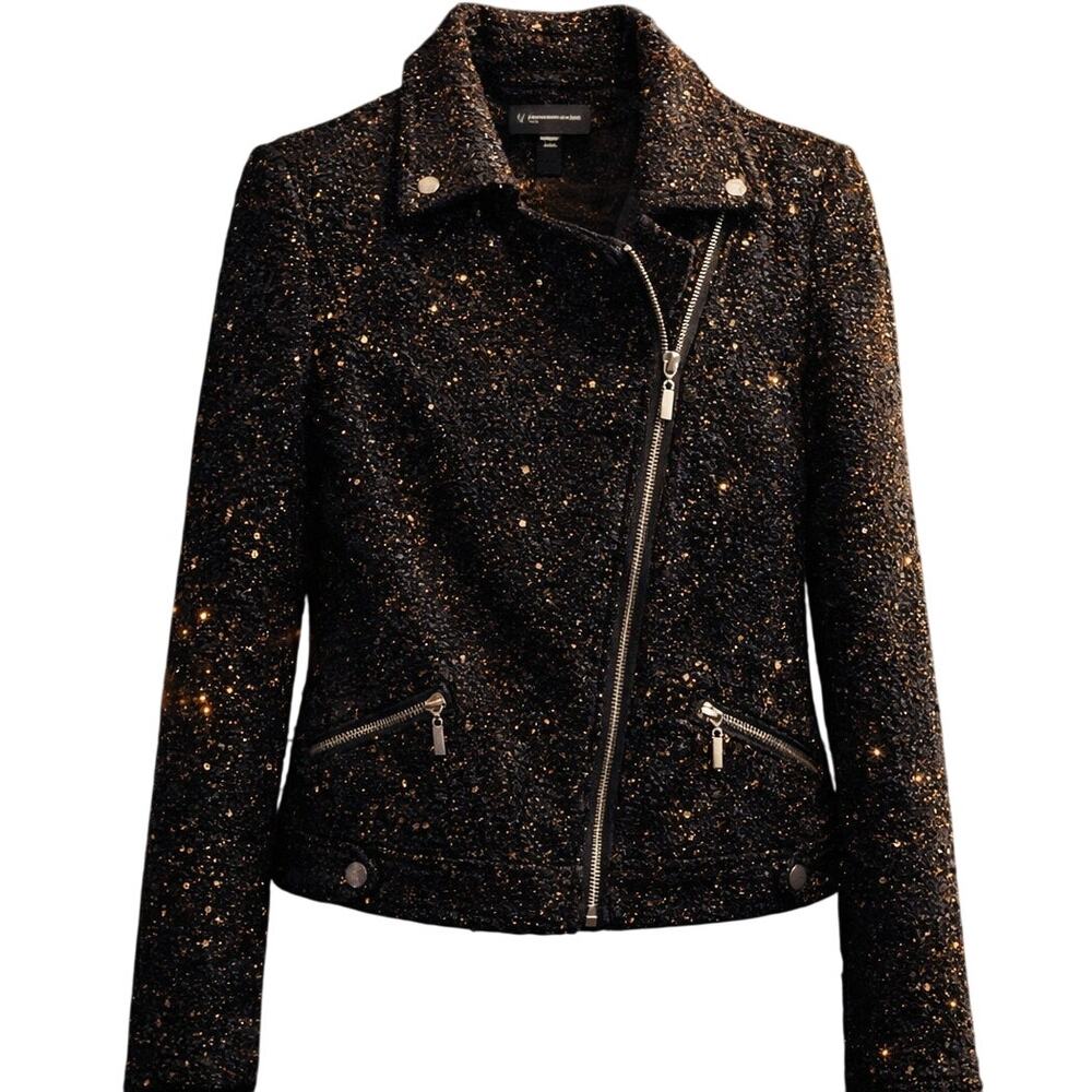 INC International Concepts Black Metallic Gold Boucle Moto Jacket 2X Plus Size
